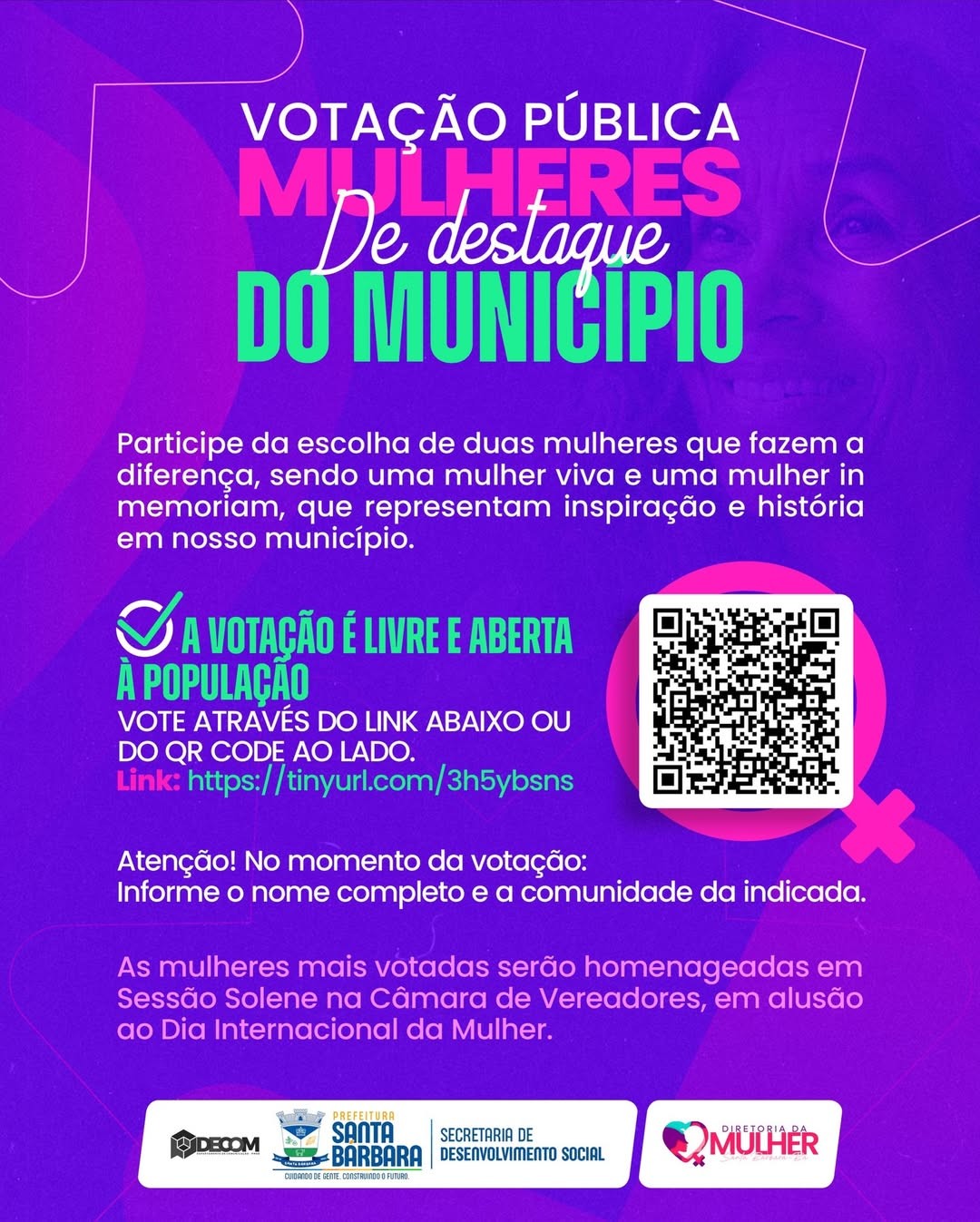 Votação Pública – Mulheres de Destaque do Município.