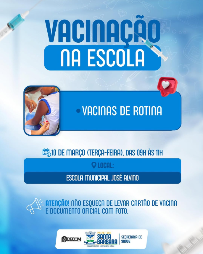 Vacinação na Escola. Vacine-se e se proteja! ✅