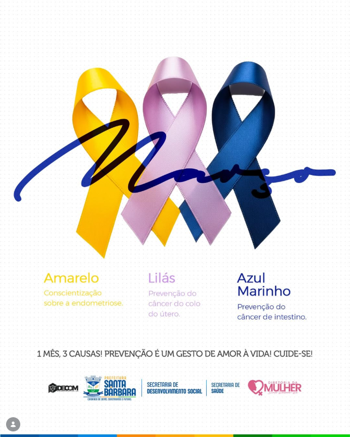 Março Lilás, Amarelo e Azul-Marinho: um mês dedicado à conscientização e ao cuidado com a saúde.